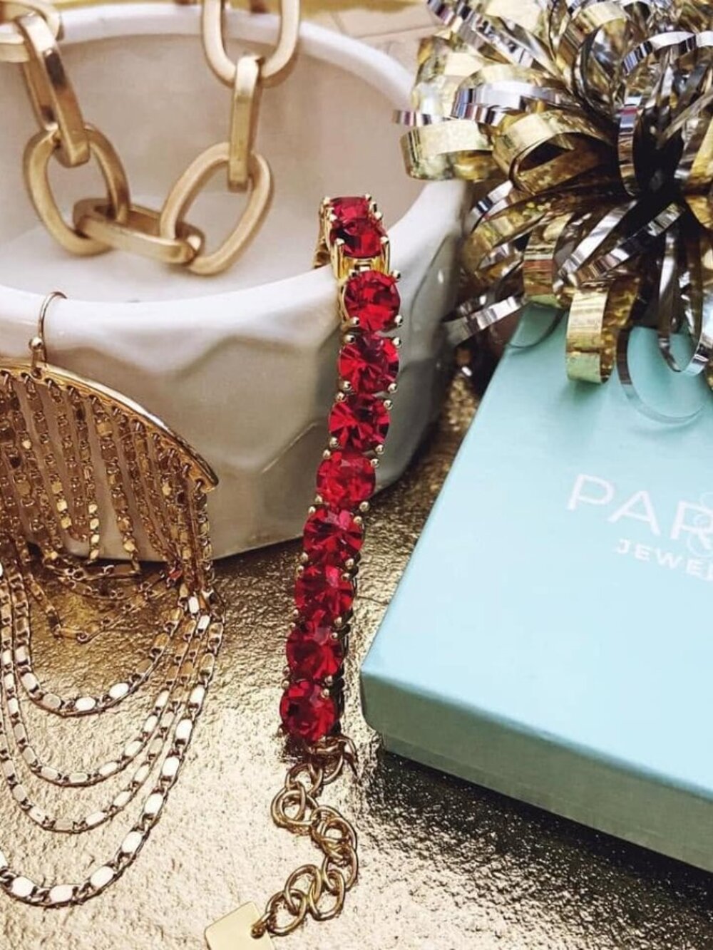 Park Lane Poinsettia Red Impression Tennis Bracelet Rare Limited Edition - Picture 9 of 9